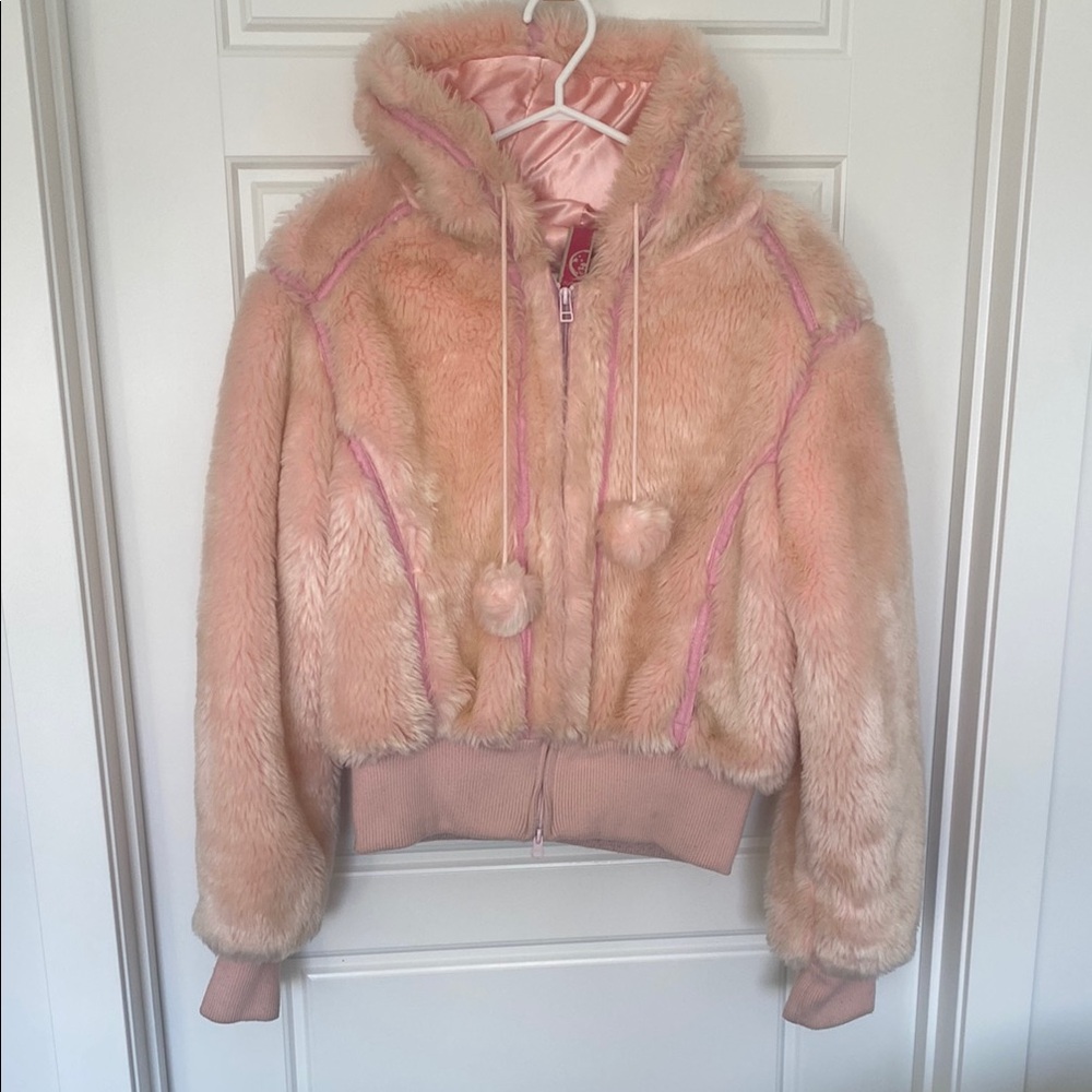 Women's Pink Teddy Jacket rave wear plush Bomber jacket